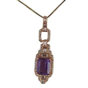 Modern Octagon Amethyst & Cubic Zirconia Rose Gold Plated 925 Sterling Pendant